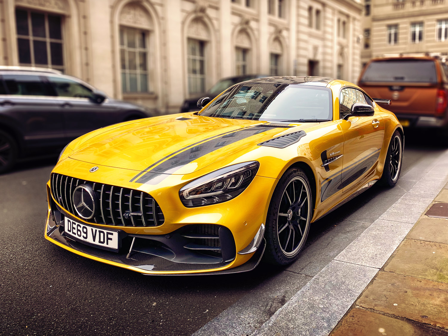 Yellow Mercedes Benz AMG-GT in Liverpool